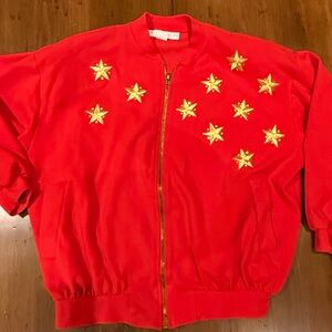 VINTAGE LA COSTA SPA zip up Red Jacket with Gold Star Embellishments